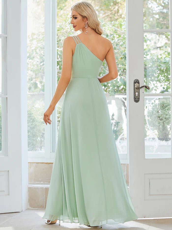 One Shoulder Beaded Chiffon Evening Dress - CALABRO®