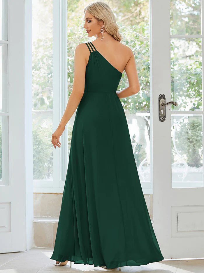 One Shoulder Beaded Chiffon Evening Dress - CALABRO®