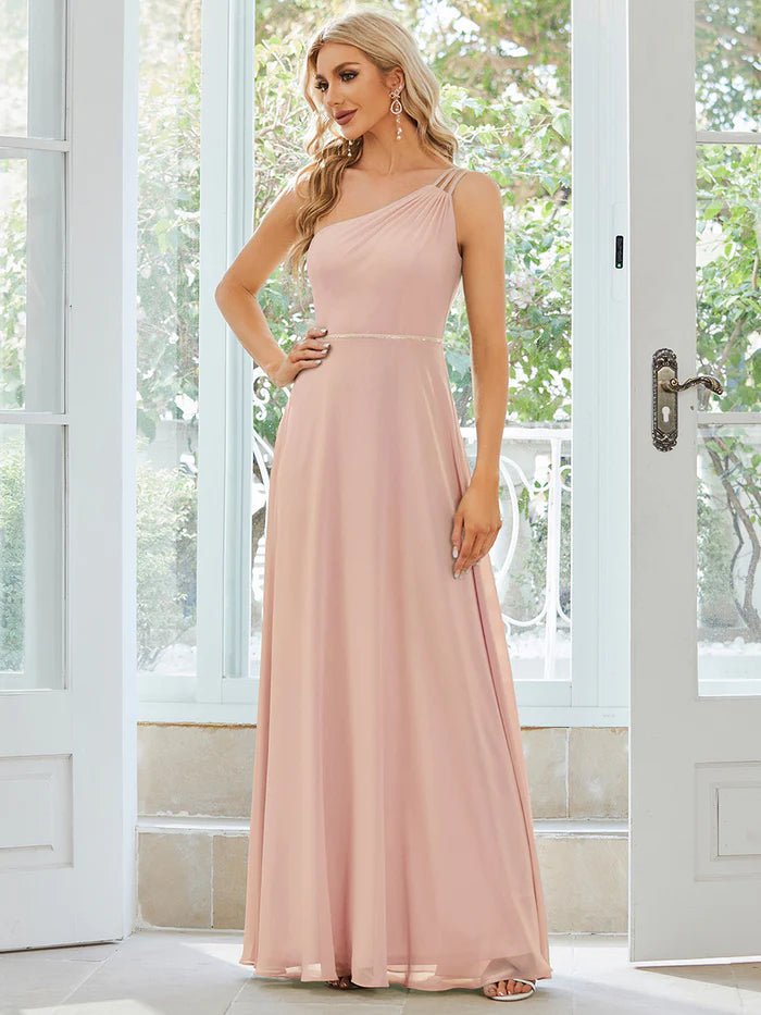 One Shoulder Beaded Chiffon Evening Dress - CALABRO®