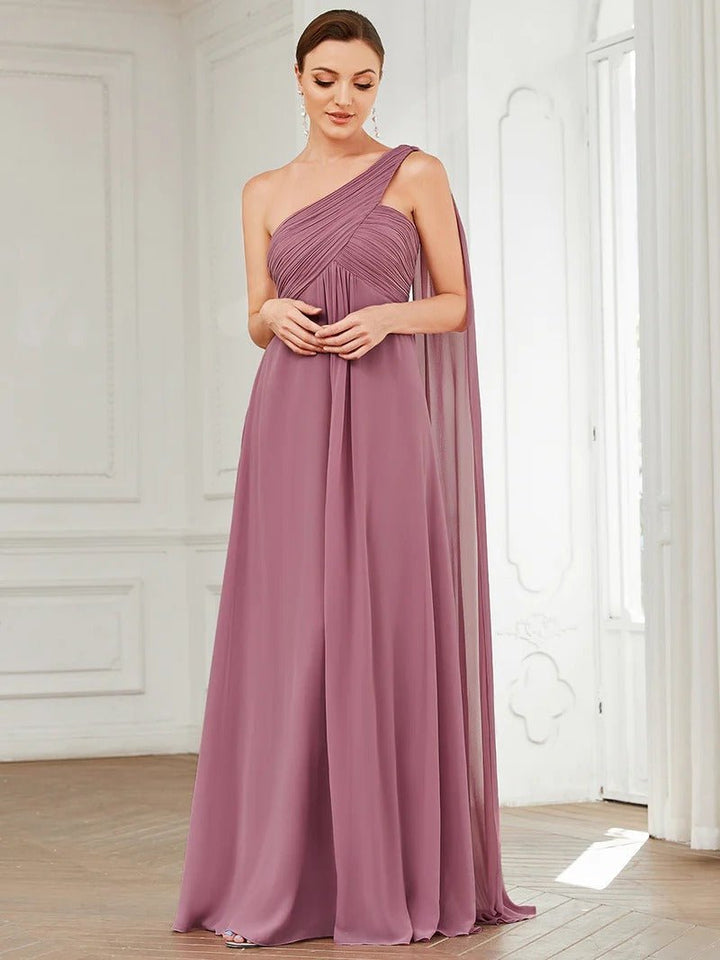 One Shoulder Chiffon Ruffles Long Evening Dresses for - CALABRO®