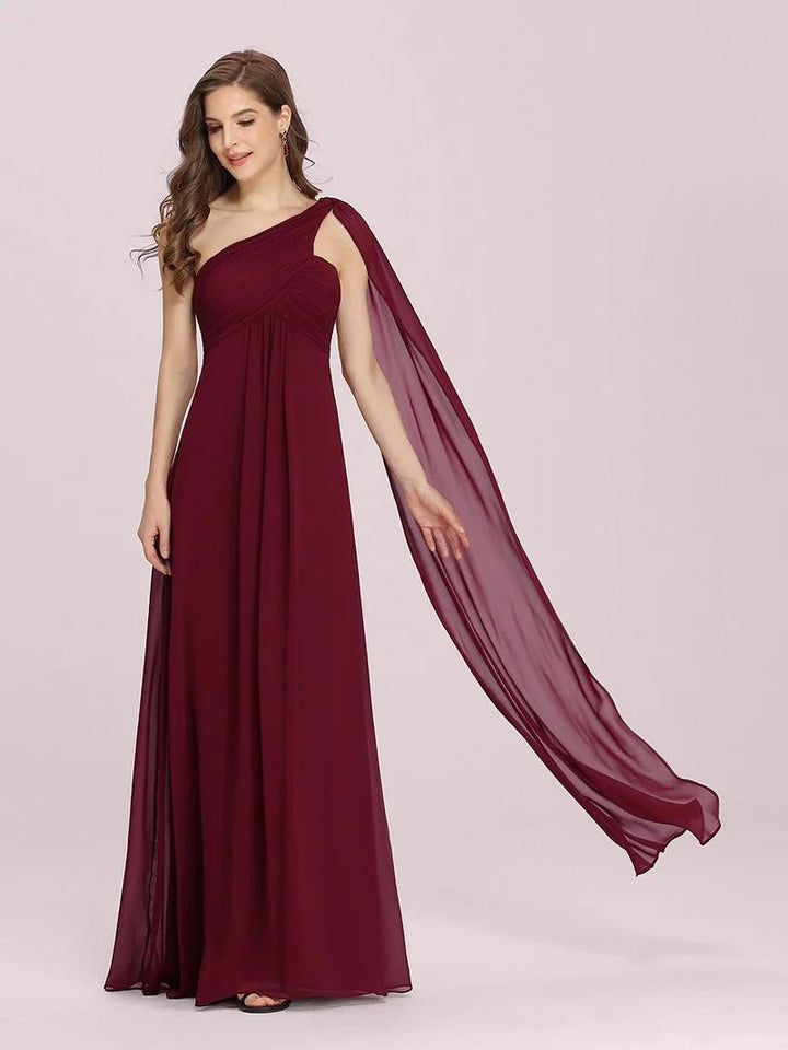 One Shoulder Chiffon Ruffles Long Evening Dresses for - CALABRO®