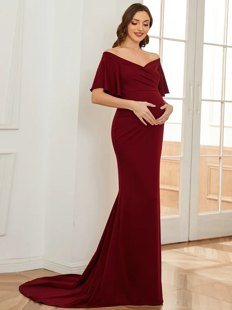 Pleated Off Shoulder Mermaid Maternity Dress - CALABRO®