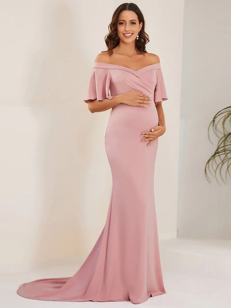 Pleated Off Shoulder Mermaid Maternity Dress - CALABRO®