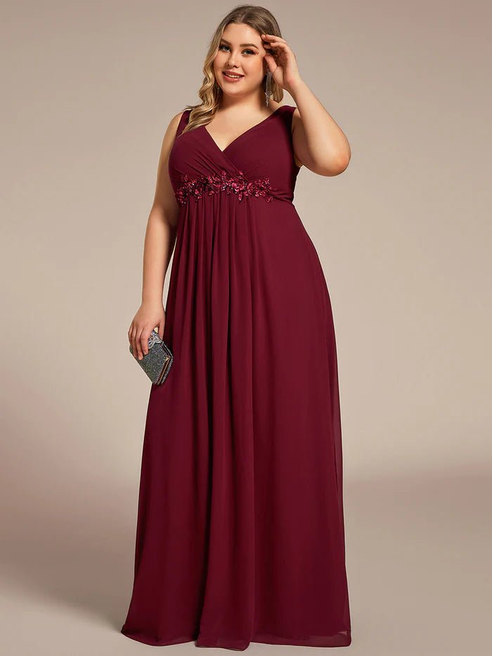 Plus A-Line V Neck Appliques Ruched  Evening Dresses - CALABRO®