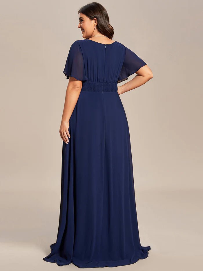 Plus Round Neck Pleated Evening Dress - CALABRO®