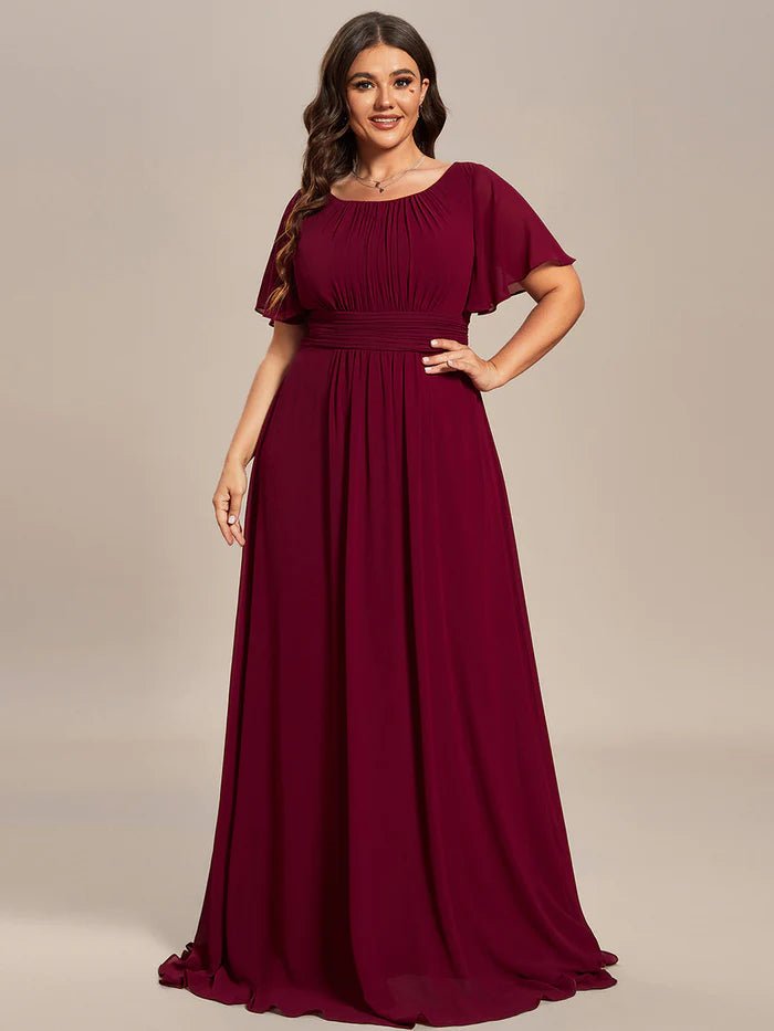 Plus Round Neck Pleated Evening Dress - CALABRO®