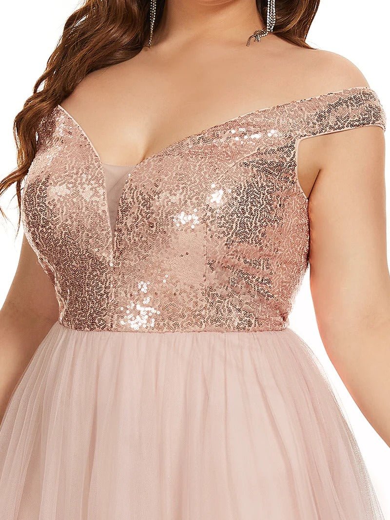 Plus Size High Waist Tulle & Sequin Sleeveless Evening Dress EE00277 - CALABRO®