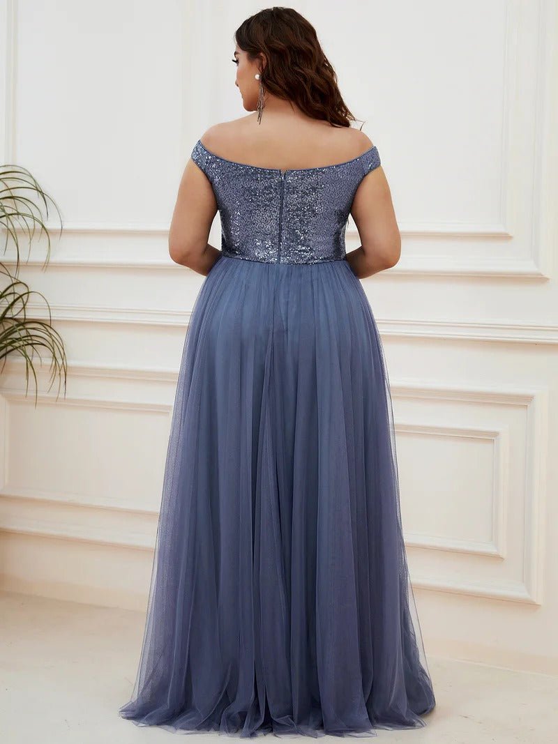 Plus Size High Waist Tulle & Sequin Sleeveless Evening Dress EE00277 - CALABRO®