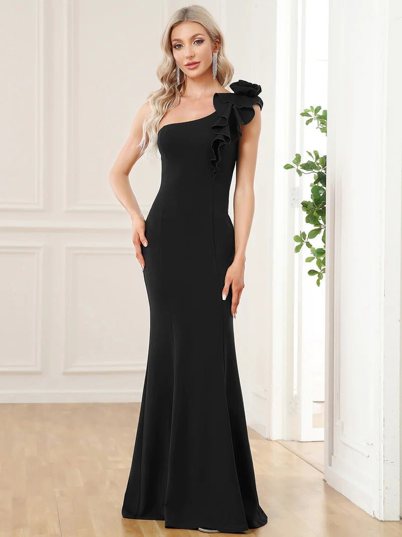 Sexy One Shoulder A Line Floor Length Evening Dresses - CALABRO®