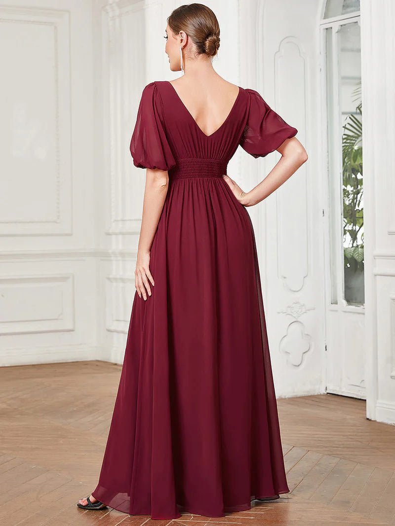 Short Balloon Sleeve Flowy Bridesmaid Dress - CALABRO®