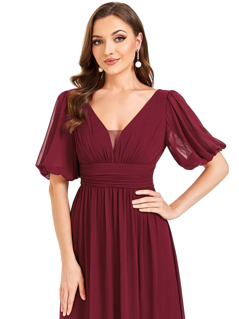 Short Balloon Sleeve Flowy Bridesmaid Dress - CALABRO®