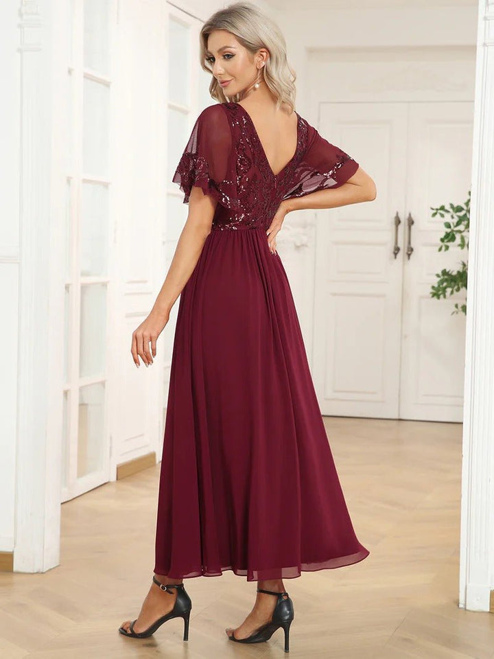 Short Ruffles Sleeves V Neck Mother of the Bride Dresses - CALABRO®