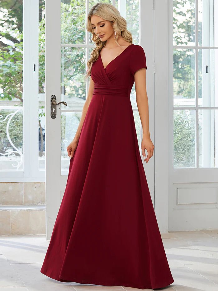 V Neck A Line Ruched Bridesmaid Dresses - CALABRO®