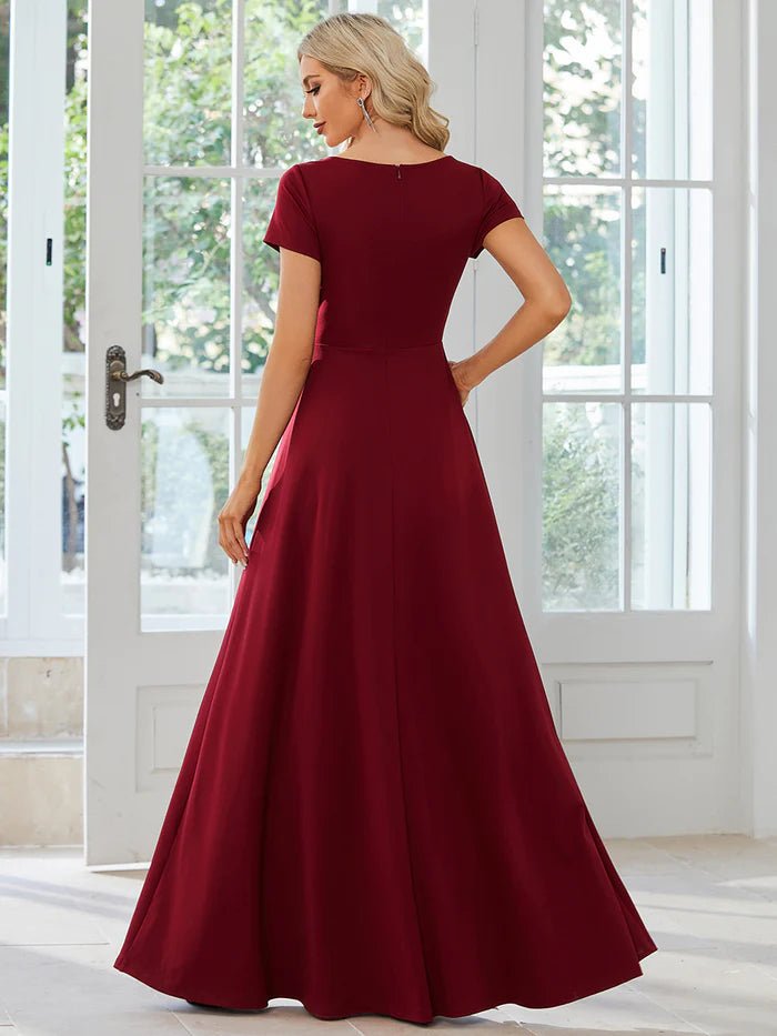 V Neck A Line Ruched Bridesmaid Dresses - CALABRO®