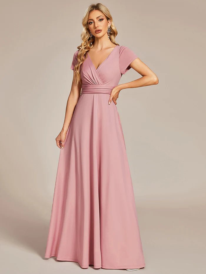 V Neck A Line Ruched Bridesmaid Dresses - CALABRO®